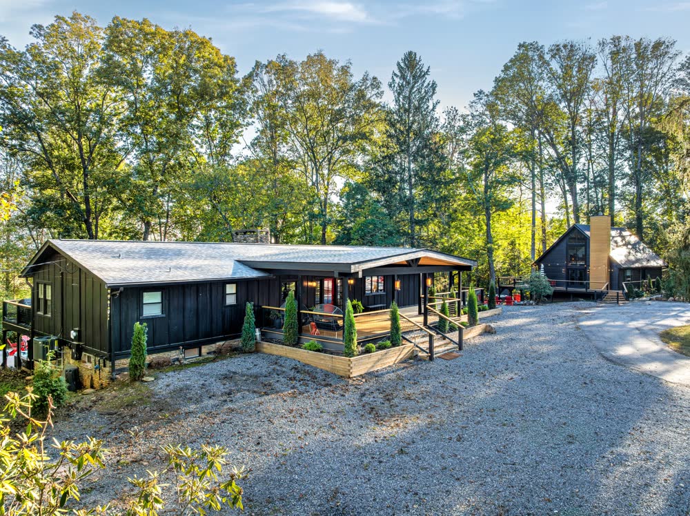 The Lodge and A-Frame together on the private ridgetop, Asheville NC